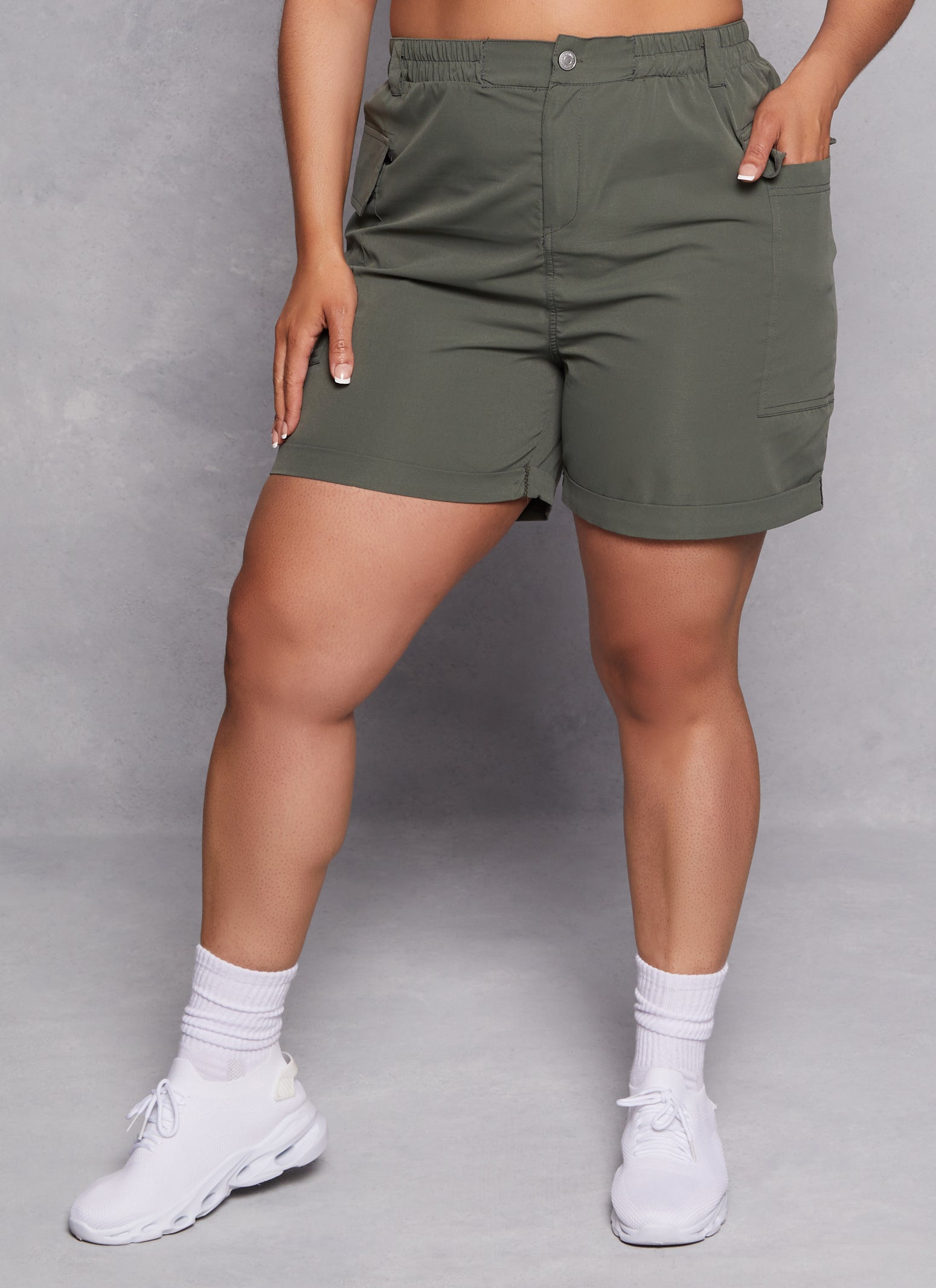 Womens Plus High Waisted Cargo Shorts, 3X