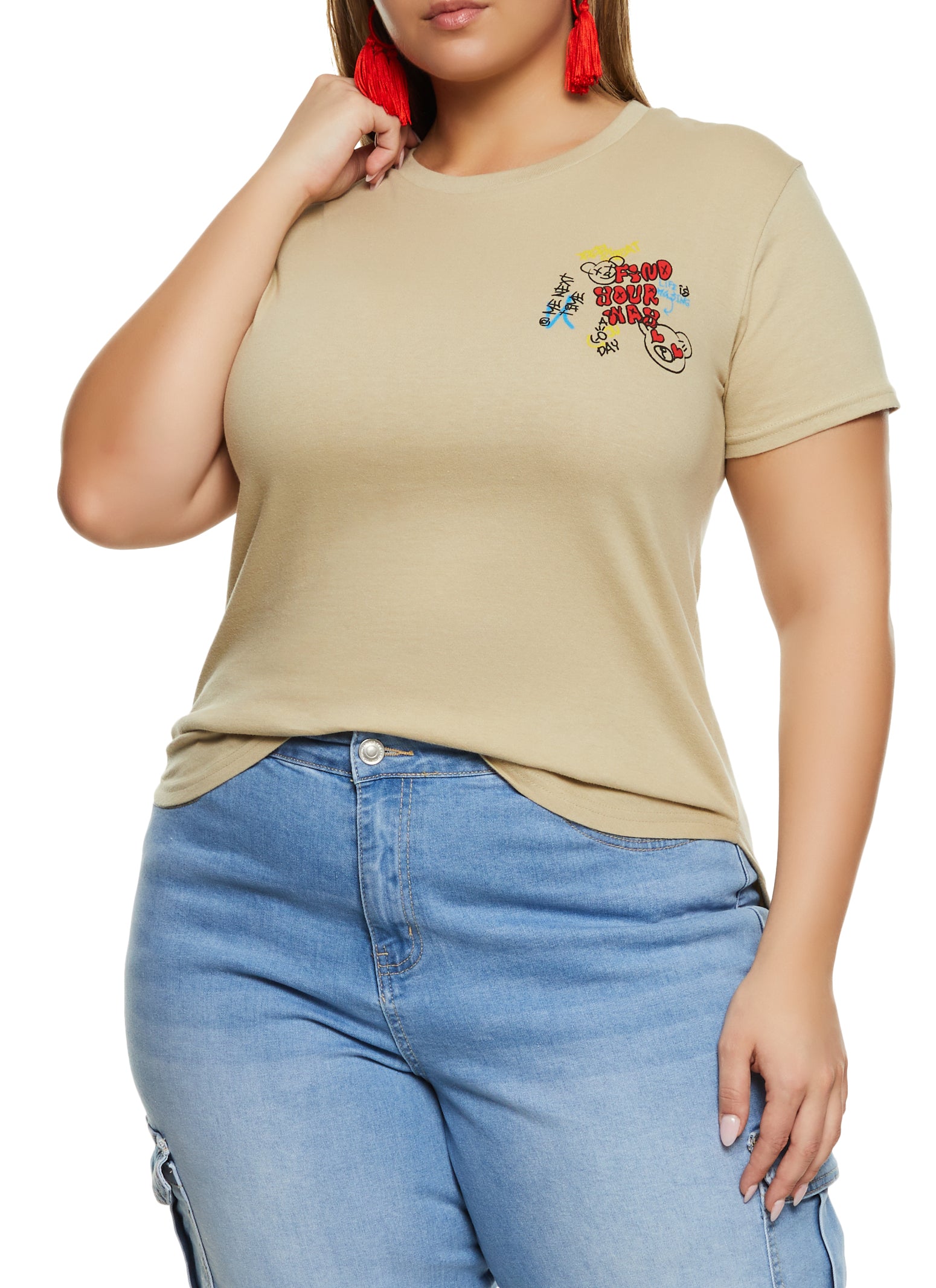 Womens Plus Size Find Your Way Graphic High Low Tee, Beige, Size 1X