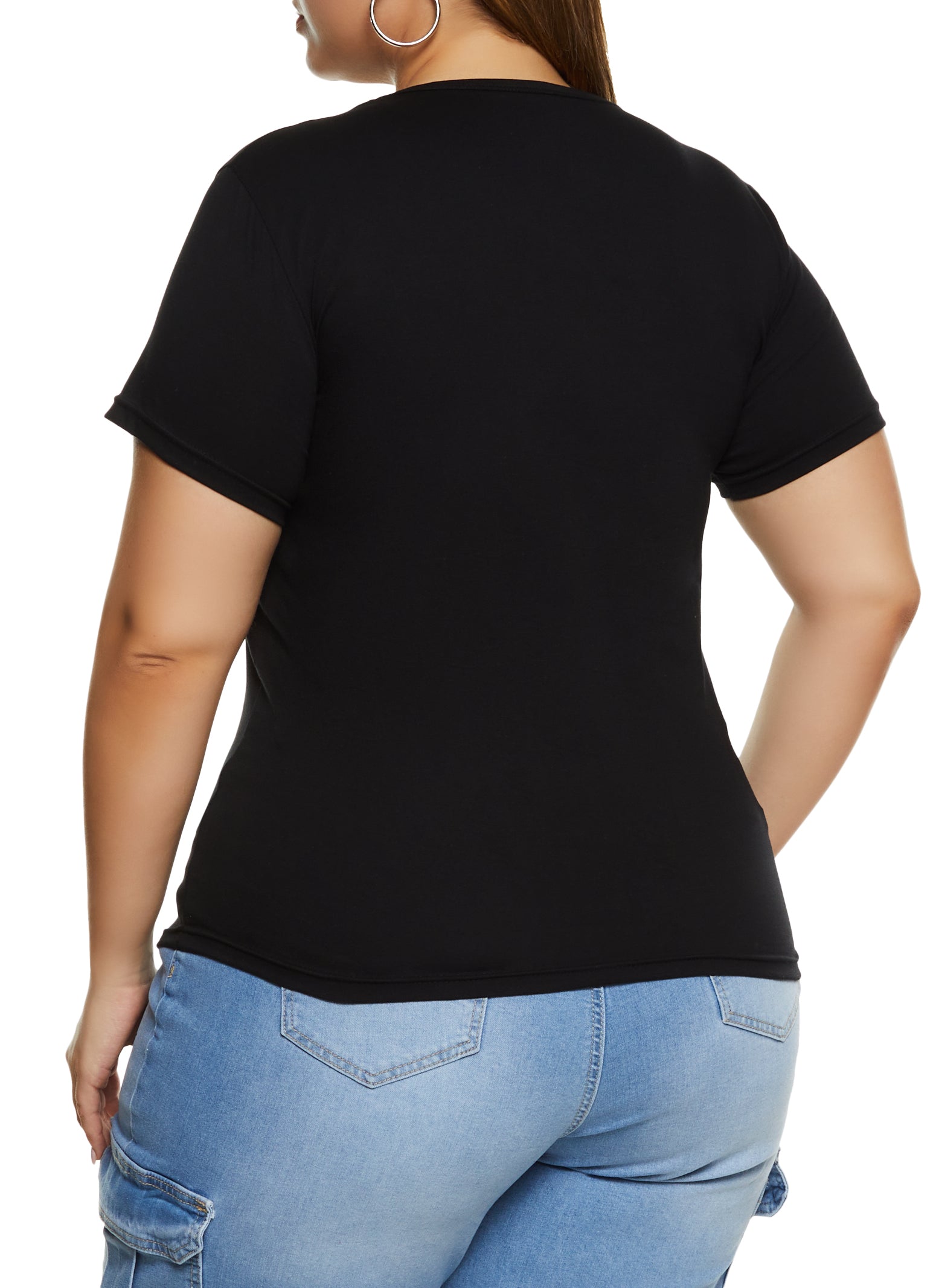 Womens Plus Size Basic Laser Cut T Shirt, Black, Size 2X