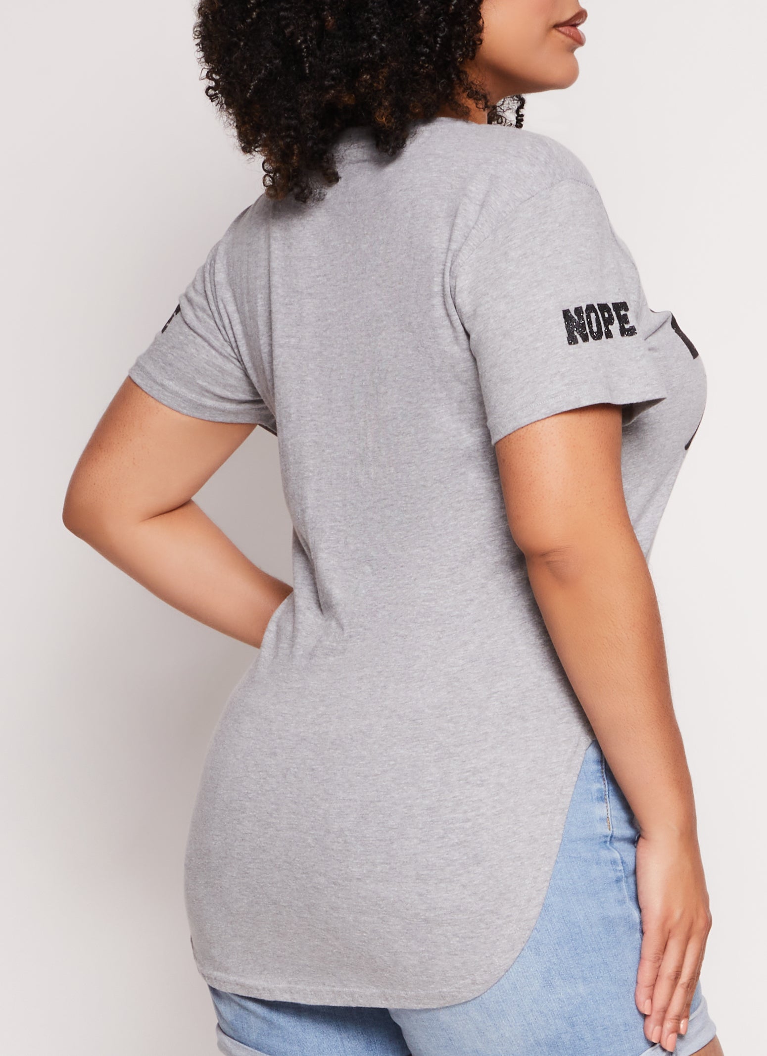 Womens Plus Size Nope Not Today Glitter High Low Tee, Grey, Size 1X