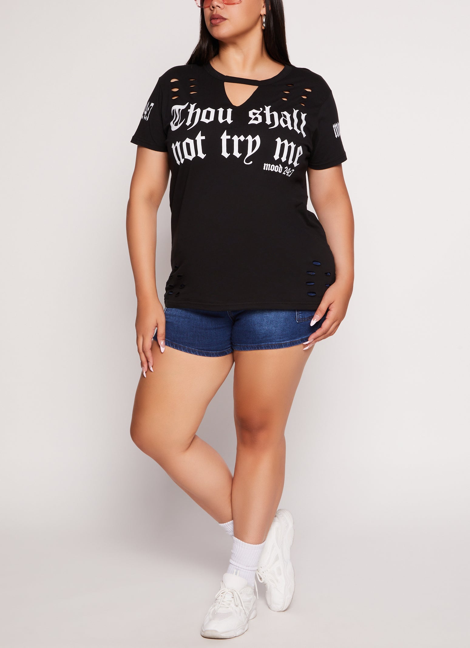 Womens Plus Size Thou Shall Not Try Me Short Sleeve Graphic Tee, Black, Size 2X