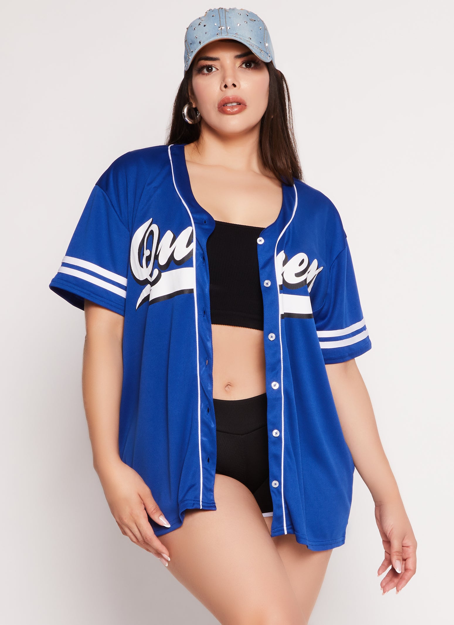 Womens Plus Queen Graphic Baseball Jersey,