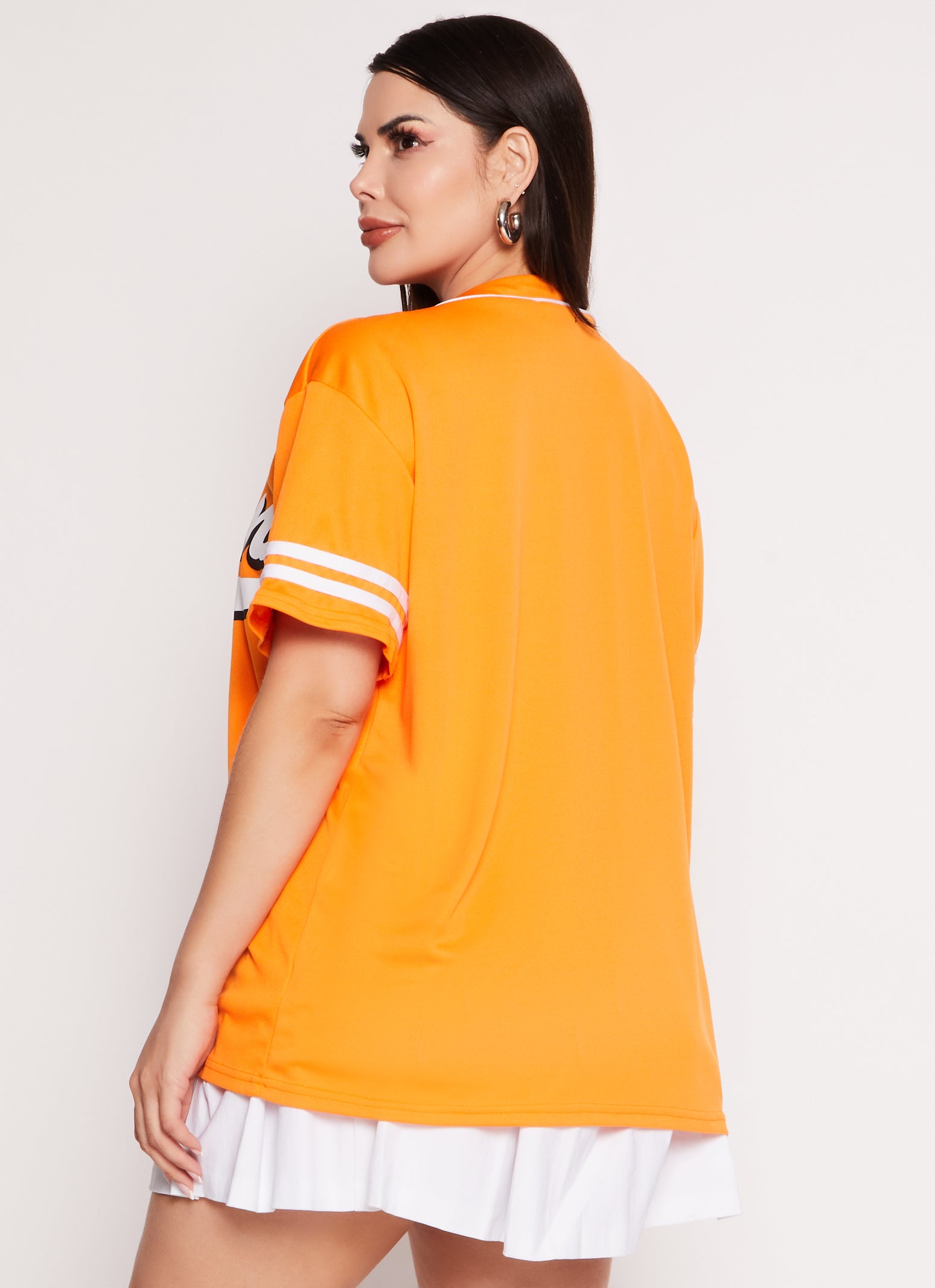 Womens Plus Size Queen Graphic Baseball Jersey, Orange, Size 3X