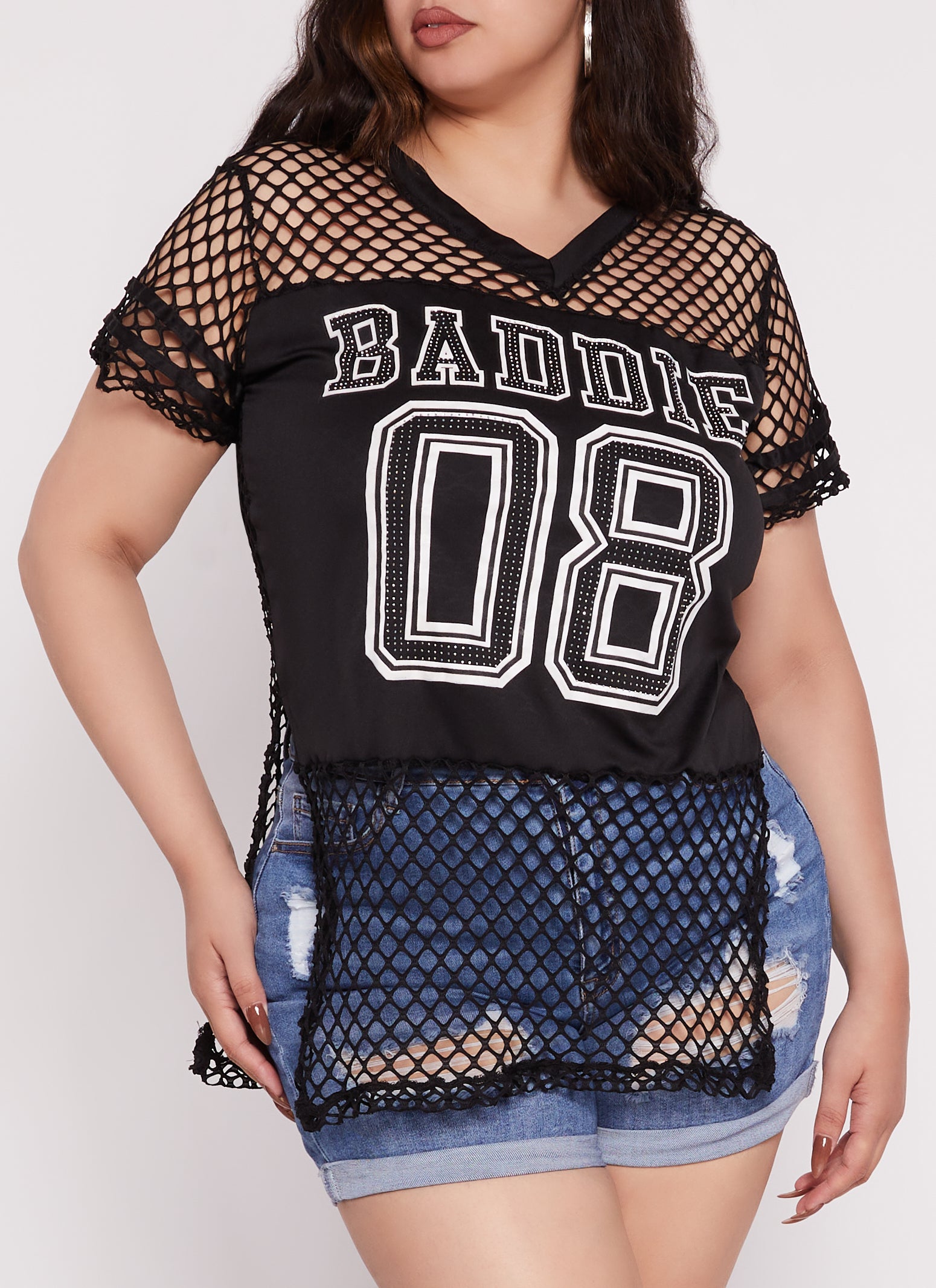 Womens Plus Fishnet Baddie 08 Top,