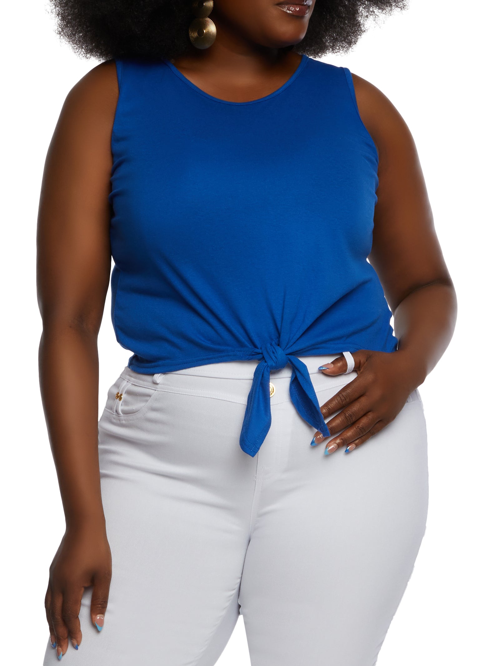 Womens Plus Size Tie Front Tank Top, Blue, Size 3X