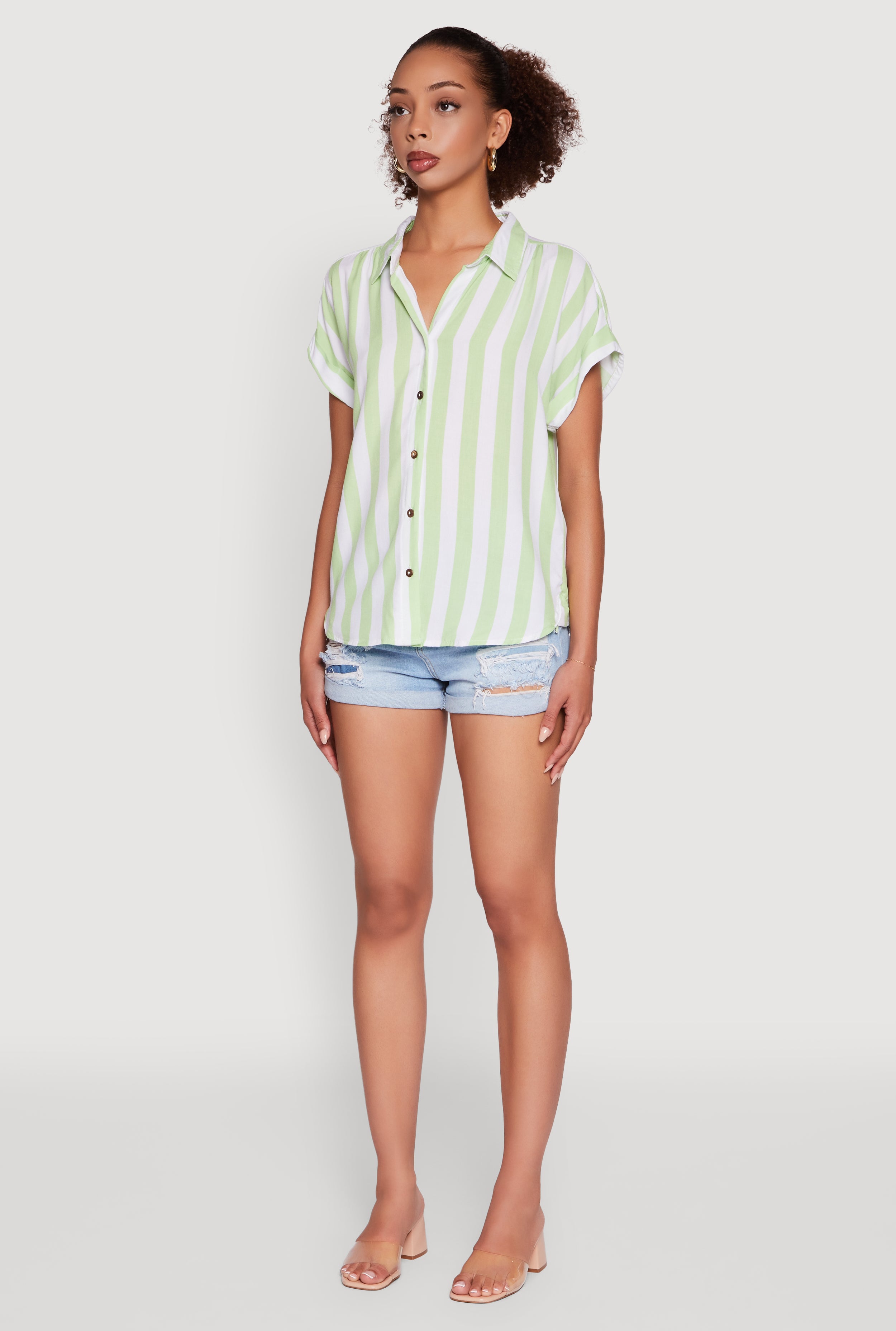 Womens Striped Button Front Fixed Cuff Shirt, XL