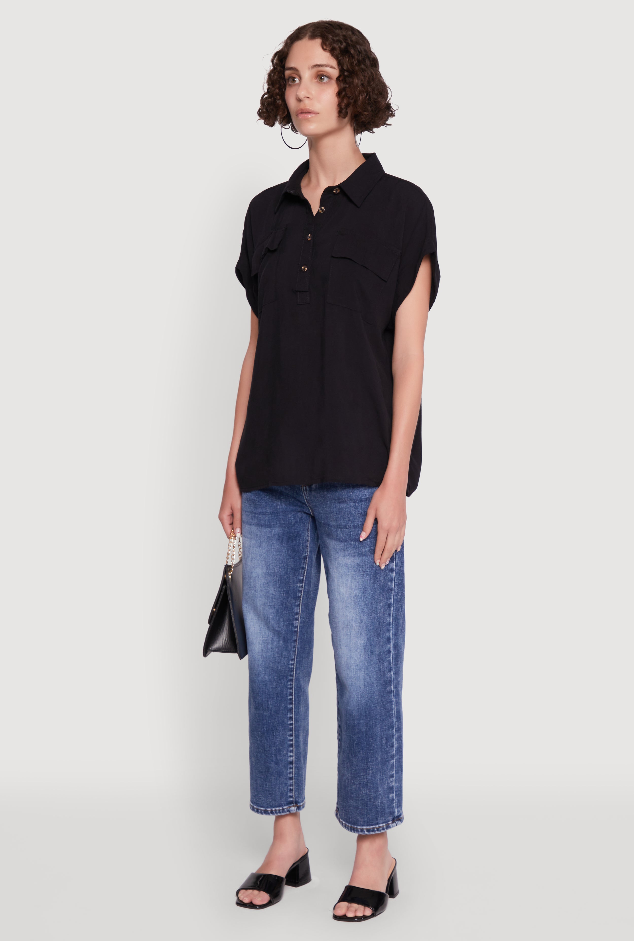 Womens Button Front Dolman Sleeve Shirt, L