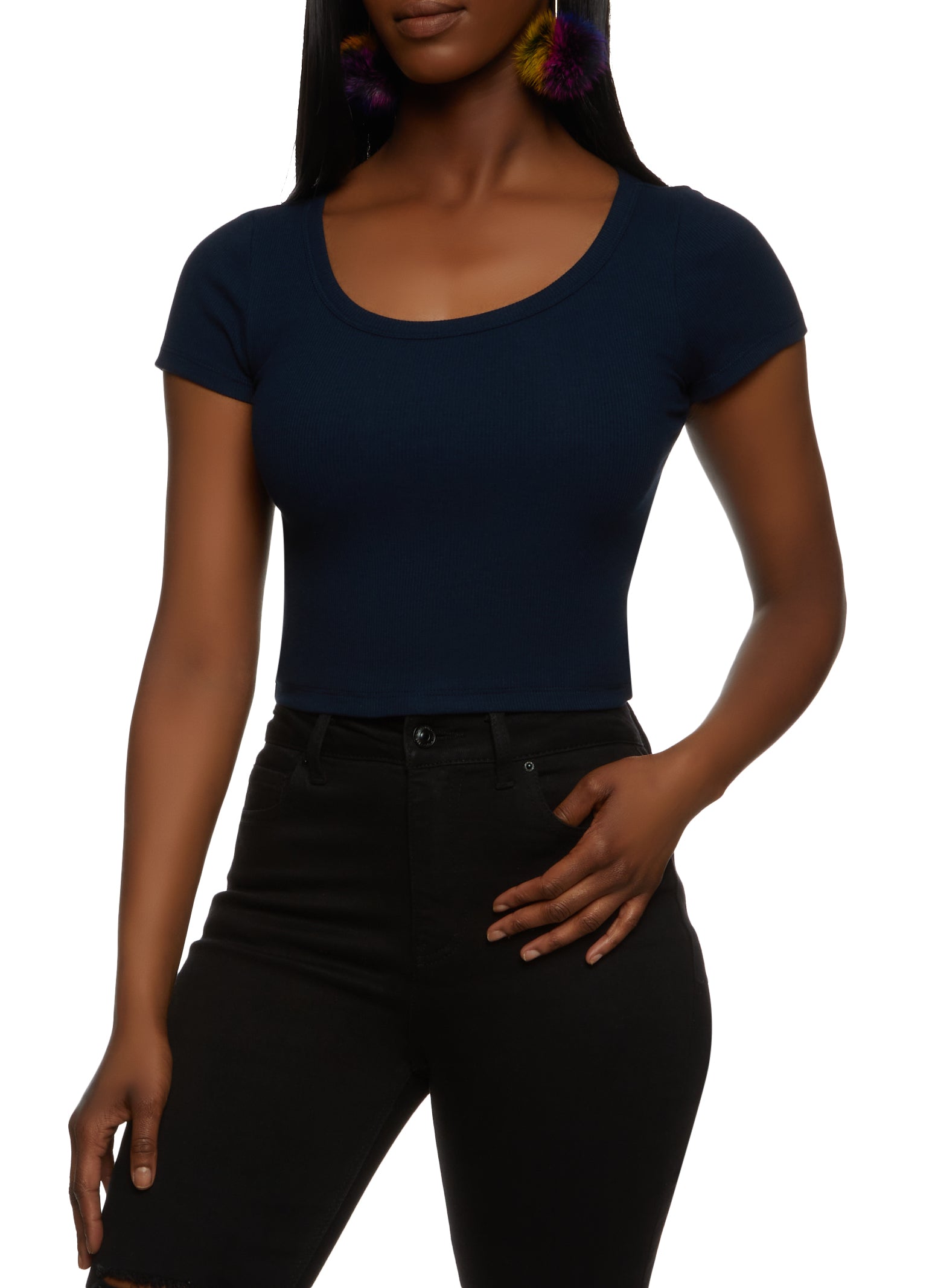 Womens Rib Knit Scoop Neck Crop Top,