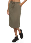 Womens Drawstring Back Slit Midi Skirt, ,