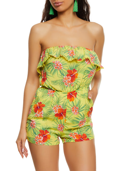 Strapless Sleeveless Floral Print Romper