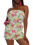 Strapless Floral Tropical Print Knit Sleeveless Romper