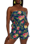 Strapless Knit Floral Tropical Print Sleeveless Romper
