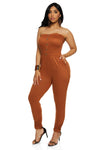 Strapless Ruched Sleeveless Tube Smocked Knit Jumpsuit