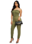 Strapless Sleeveless Tube Knit Smocked Ruched Jumpsuit