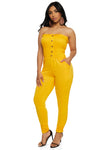 Strapless Tube Knit Sleeveless Smocked Ruched Jumpsuit