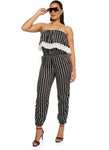 Strapless Striped Print Knit Sleeveless Jumpsuit