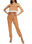 Strapless Sleeveless Knit Striped Print Jumpsuit