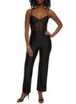 Sweetheart Corset Waistline Sleeveless Mesh Back Zipper Sheer Jumpsuit