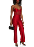 Sheer Back Zipper Mesh Sweetheart Corset Waistline Sleeveless Jumpsuit