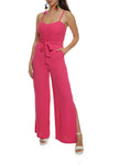 Sleeveless Smocked Sweetheart Corset Tie Waist Waistline Belted Jumpsuit