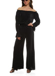 Smocked Pleated Bell Long Sleeves Off the Shoulder Jumpsuit