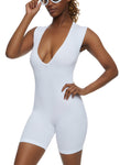 Womens Ribbed Plunge V Neck Romper, ,