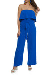 Womens Ruffled Strapless Tie Waist Wide Leg Jumpsuit, ,