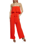 Strapless Belted Tie Waist Waistline Sleeveless Jumpsuit With Ruffles