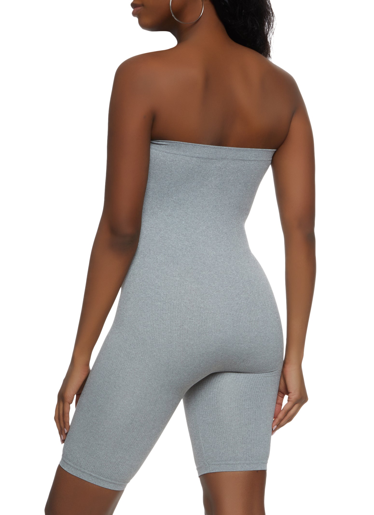 Womens Seamless Ribbed Strapless Romper, Grey,