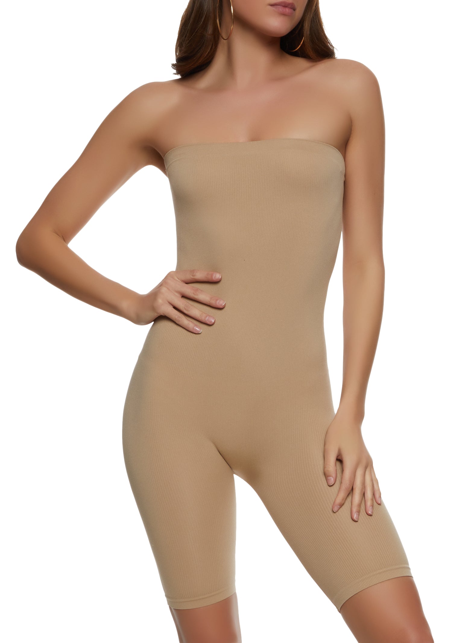 Womens Seamless Ribbed Strapless Romper,