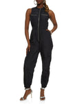 Sleeveless Nylon Front Zipper Pocketed Jumpsuit