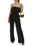 Womens Plisse Strapless Jumpsuit, ,