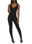 Womens Ribbed Zip Neck Sleeveless Catsuit, ,