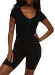 Womens Ribbed Knit Half Zip Romper, ,