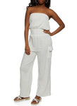Strapless Sleeveless Pocketed Knit Smocked Jumpsuit
