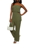 Strapless Knit Pocketed Smocked Sleeveless Jumpsuit