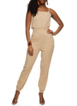 Elasticized Waistline Sleeveless Spaghetti Strap Smocked Square Neck Knit Jumpsuit