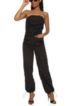 Strapless Pocketed Ruched Nylon Smocked Sleeveless Jumpsuit