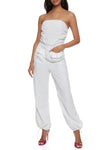 Strapless Sleeveless Nylon Pocketed Ruched Smocked Jumpsuit