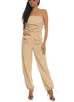 Strapless Smocked Nylon Pocketed Ruched Sleeveless Jumpsuit