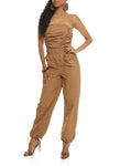 Strapless Ruched Pocketed Sleeveless Smocked Nylon Jumpsuit