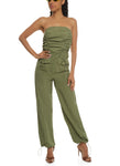 Strapless Smocked Sleeveless Nylon Ruched Pocketed Jumpsuit