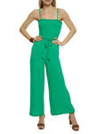 Smocked Square Neck Tie Waist Waistline Belted Sleeveless Jumpsuit