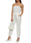 Strapless Sleeveless Drawstring Ruched Knit Jumpsuit