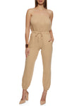 Strapless Sleeveless Ruched Drawstring Knit Jumpsuit