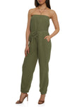 Strapless Drawstring Ruched Knit Sleeveless Jumpsuit