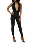 Womens Sleeveless Plunge V Neck Catsuit, ,