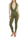 Womens Sleeveless Plunge V Neck Catsuit, ,