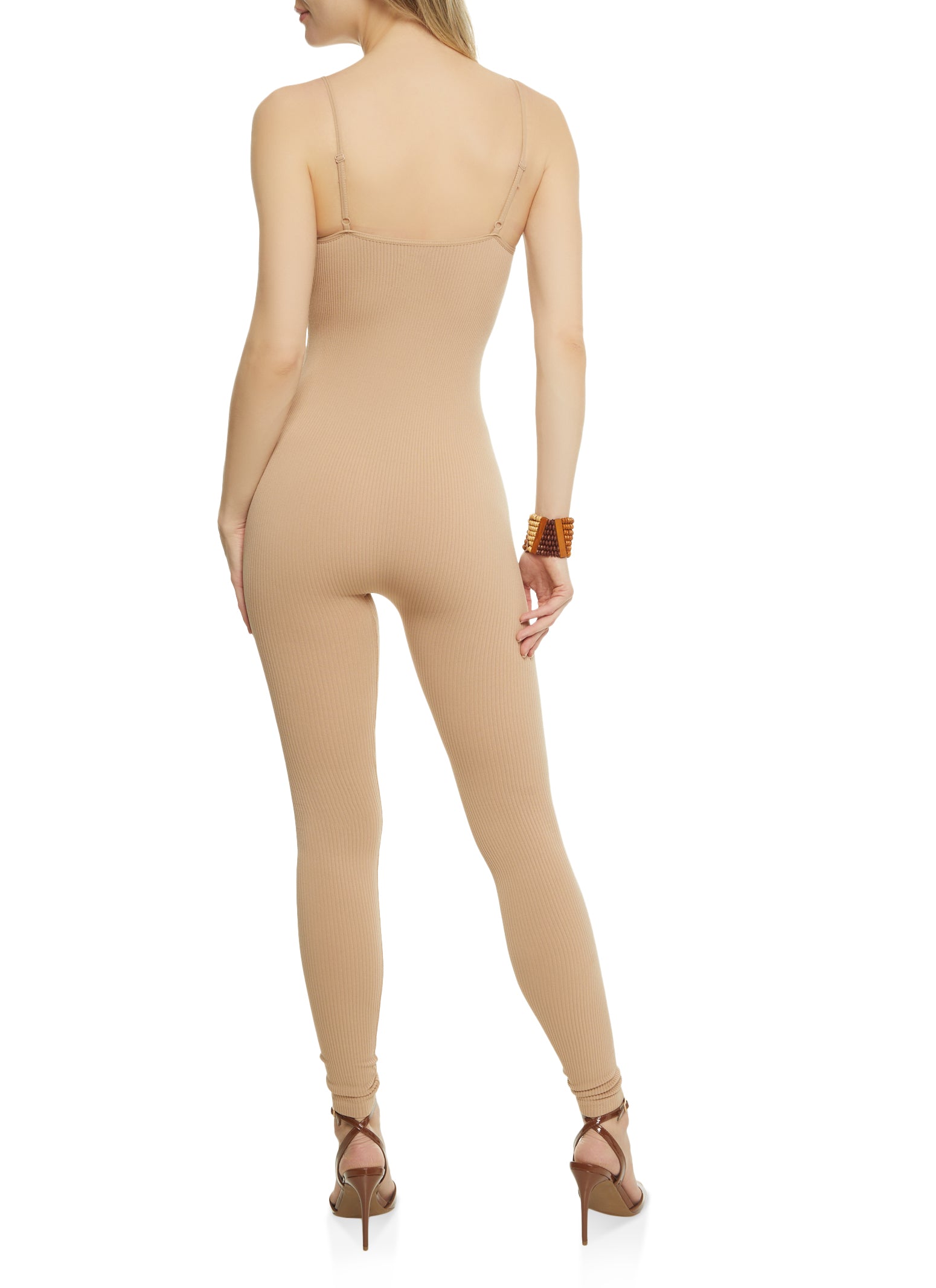Womens Solid Ribbed Cami Catsuit,