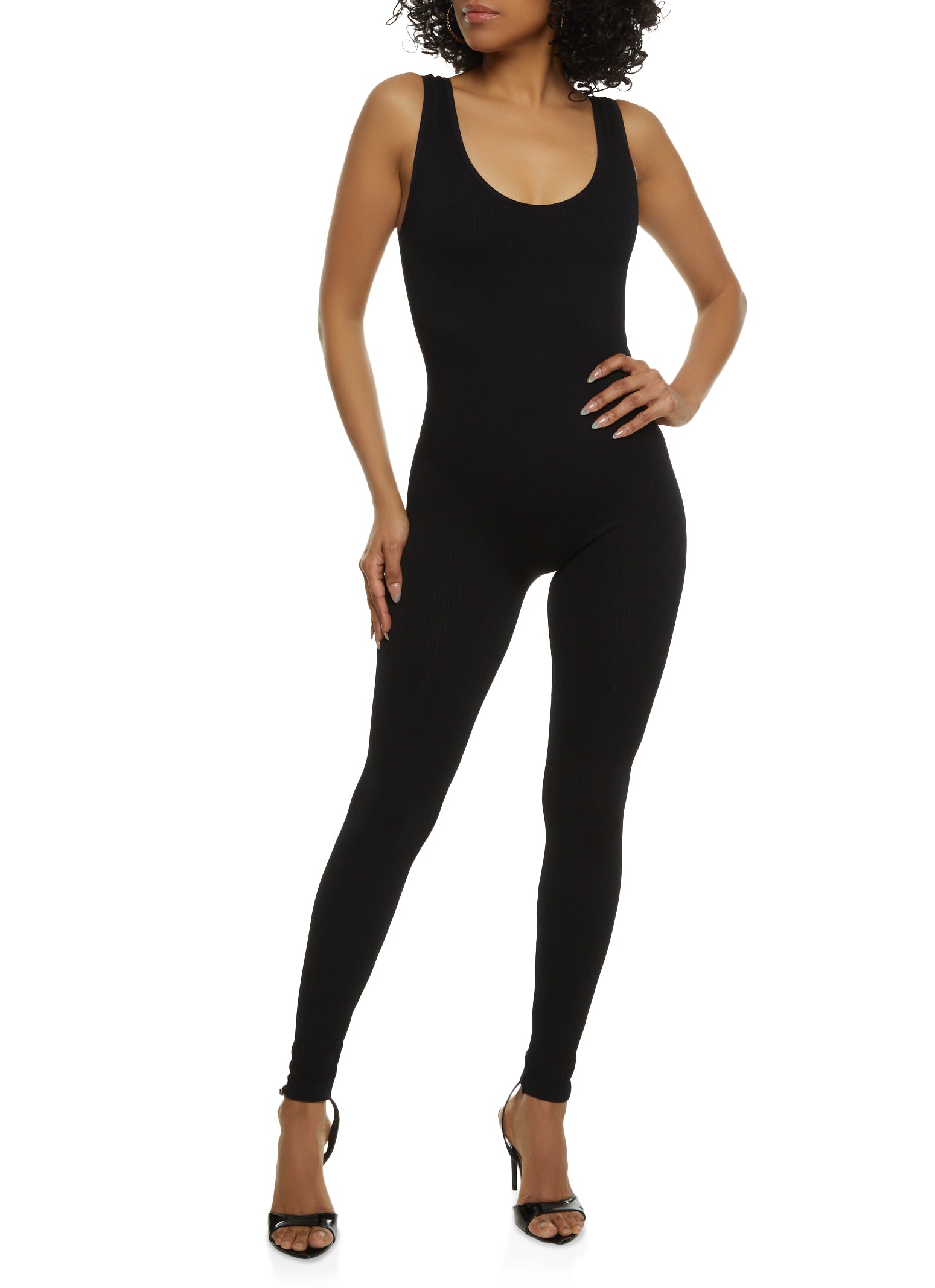 Womens Seamless Ribbed Scoop Neck Catsuit,